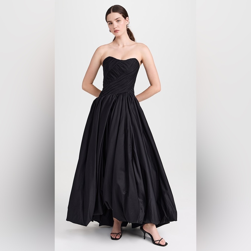 Aje Spatial Black Cotton Strapless Bubble Hem Dress Gown AU6/US2 NWOT